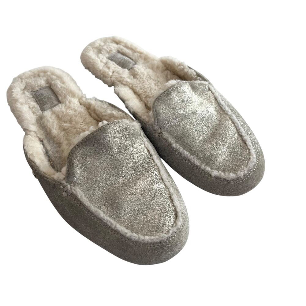 UGG Lane Metallic Gold Loafer Slippers Sherling Lined Comfort Shoes Size 6
